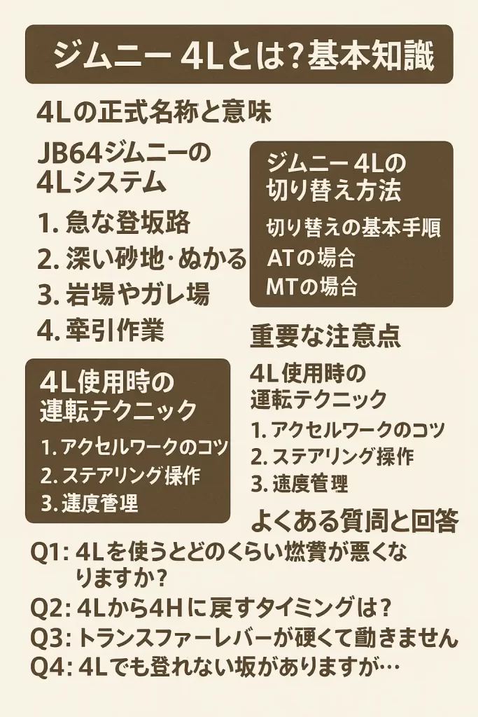 ジムニー 4Lの使い方完全ガイド|いつ使う?切り替え方法と注意点を詳しく解説
